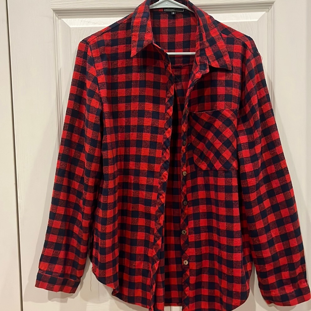 Women’s Red and Navy Oversized Flannel